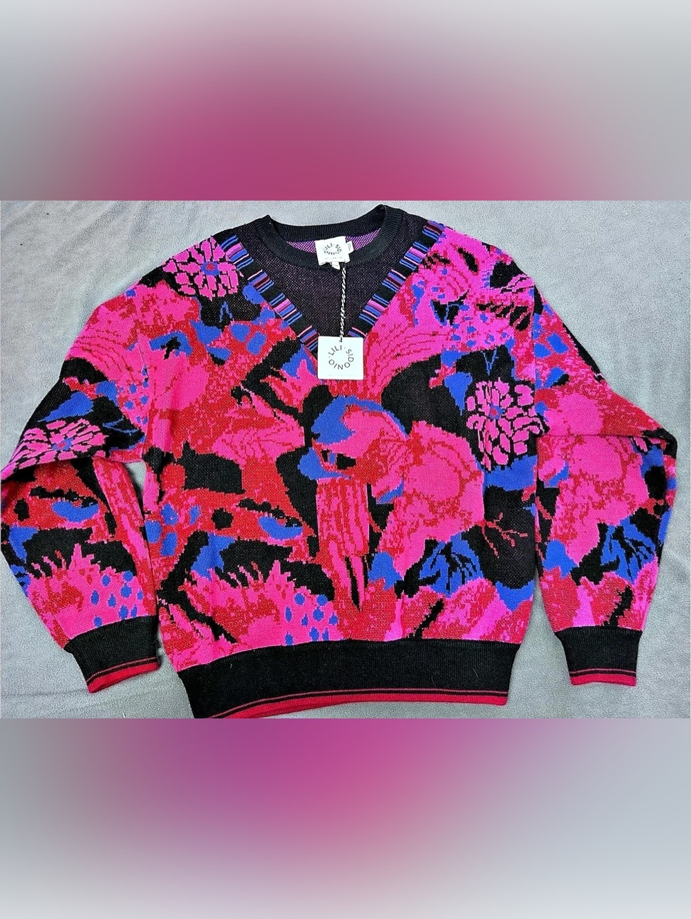 Lili Sidonio Ladies Limited Sweater Floral Sweater in Pink & Black Size Medium